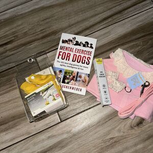 Dog Accessories, Pink Harness With Matching Leash Sz Med, Rain Boots , Book
